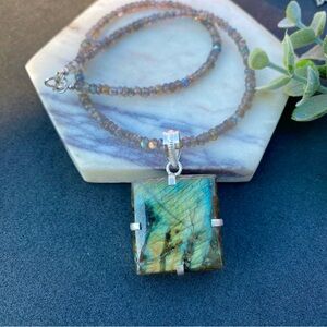 Labradorite Pendant Necklace Beaded Sterling Silver